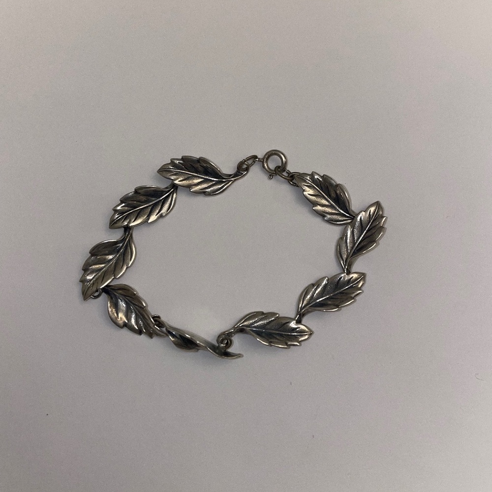 Vintage Sterling Silver BEAU Leaf Link Bracelet